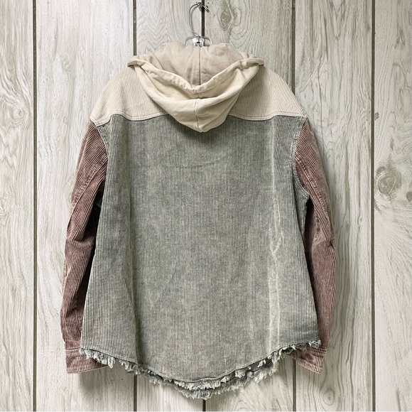 Buckle Gilded Intent Women Multi Washed Colorblock Hooded Snap Corduroy Jacket L - Picture 3 of 4